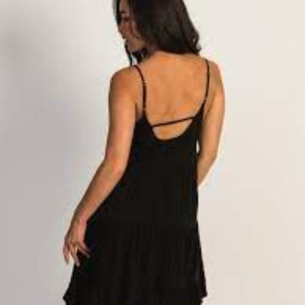 Harlow Women's Black Sz XS Tiered Strappy Relaxed Bohemian Flowy Mini Dress